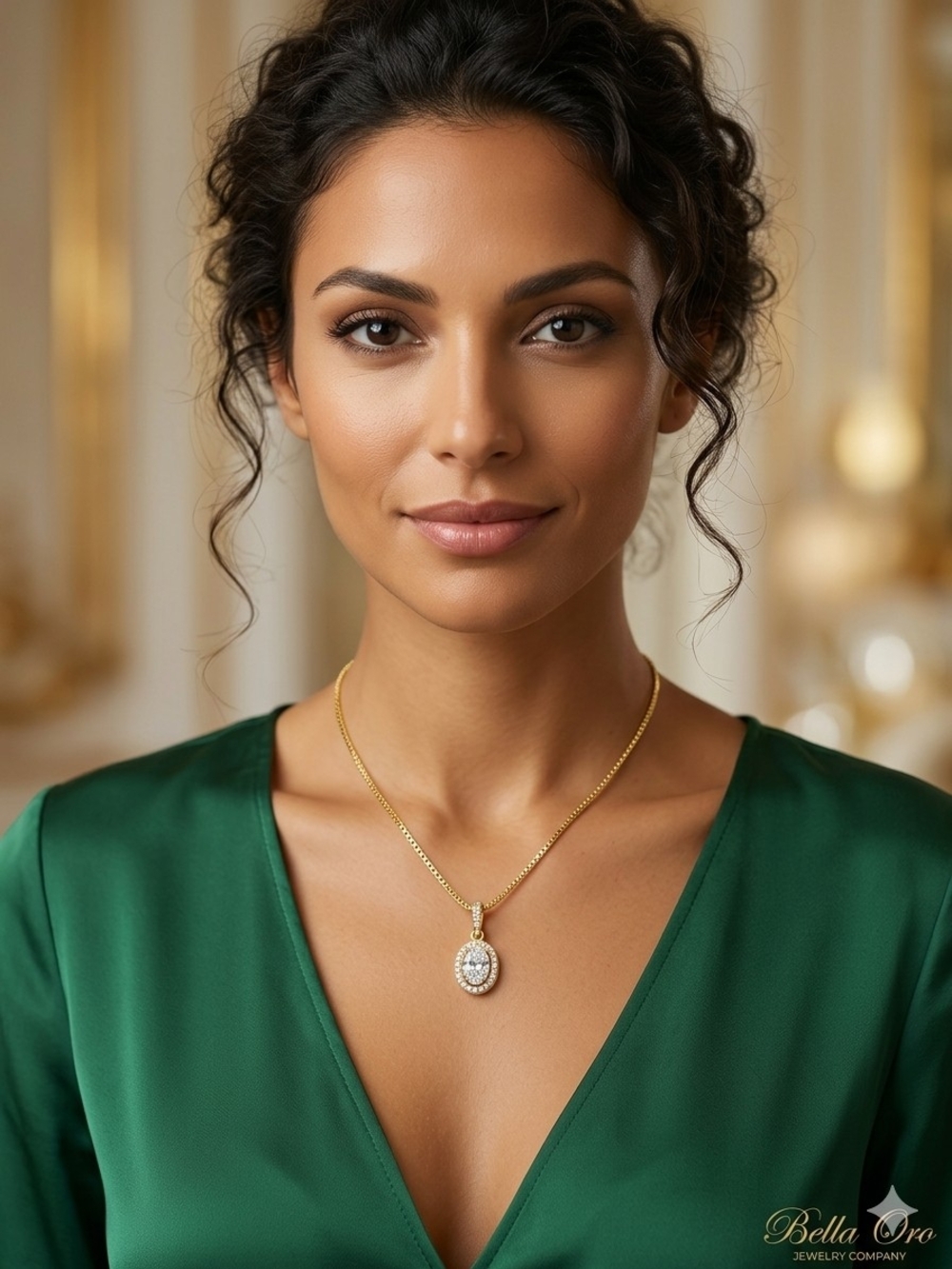 Gold Pendant Necklace with Moissanite